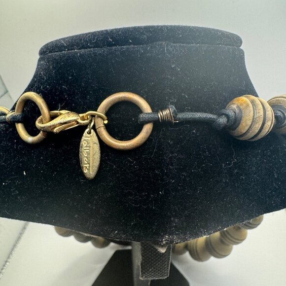 Talbots Vintage Style Wooden Bead Necklace With Brass Accents & Clasp - Picture 4 of 5